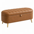 Sitzbank 100 x 40 x 45 cm Kunstleder Cognac mit Stauraum und Steppung
