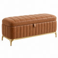Sitzbank mit Stauraum 100 x 45 x 45 cm Kunstleder Cognac gesteppt modern