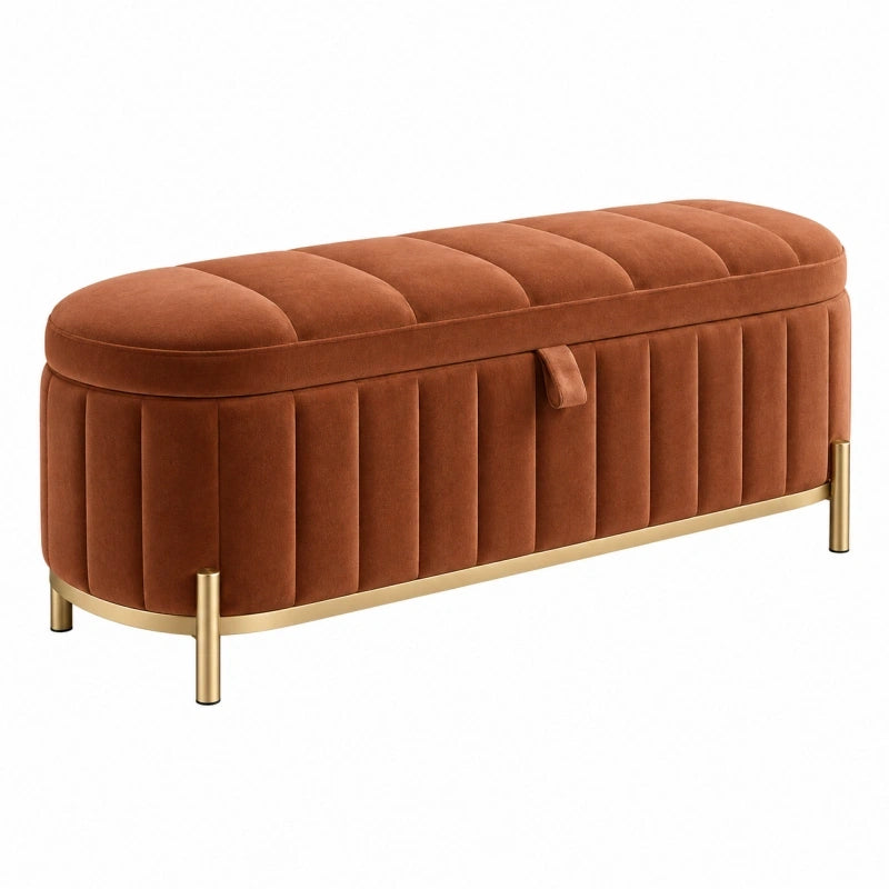 Sitzbank 100 x 40 x 45 cm Samt Braun mit Stauraum und Metallbeinen
