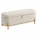 Polsterbank 120 x 45 x 50 cm Creme Bouclé-Stoff mit Metallgestell - Stauraum