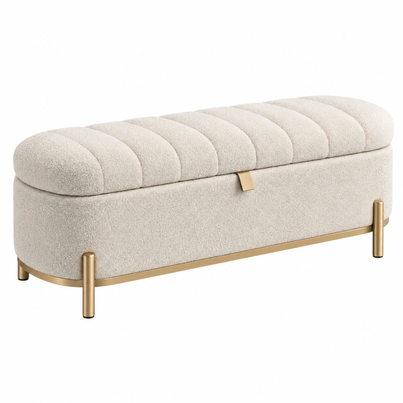 Polsterbank 120 x 45 x 50 cm Creme Bouclé-Stoff mit Metallgestell - Stauraum