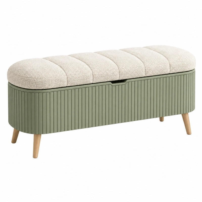 Sitzbank mit Stauraum 120 x 40 x 52 cm Bouclé Creme Salbeigrün geriffelt