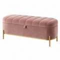 Sitzbank mit Stauraum 120 x 45 x 50 cm Rosa Samt Metall Gesteppt