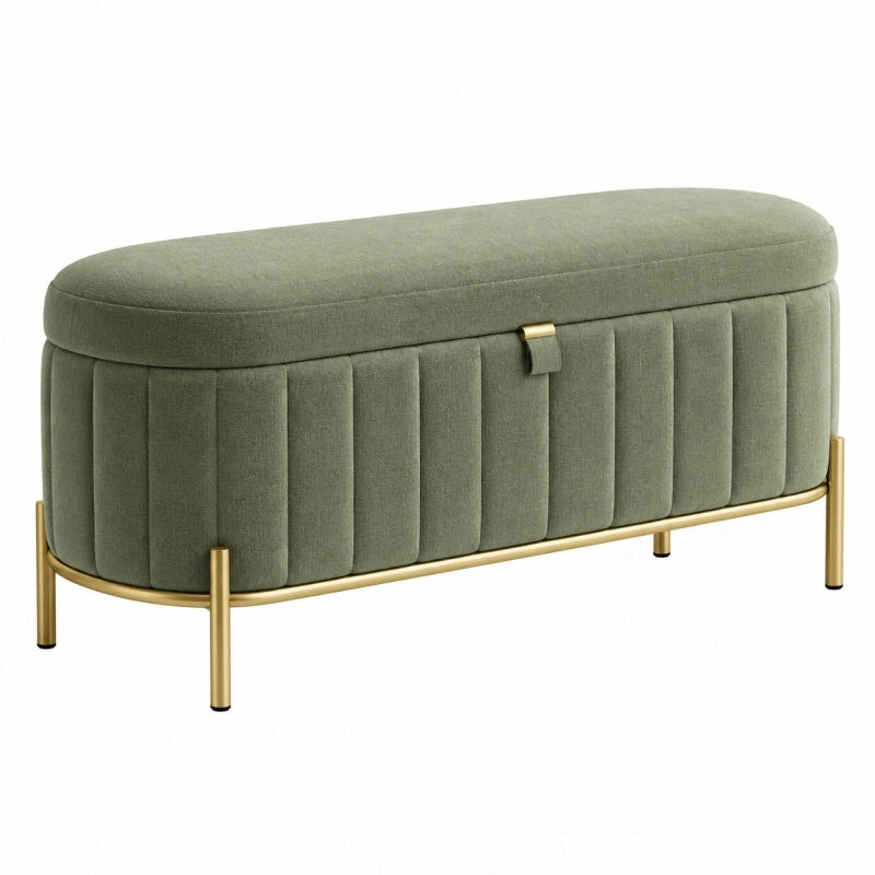Sitzbank mit Stauraum 120 x 45 x 50 cm Stoff Grün Gold gepolstert