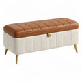 Sitzbank 100 x 40 x 45 cm mit Stauraum in Braun/Beige aus Kunstleder und Stoff im modernen Stil