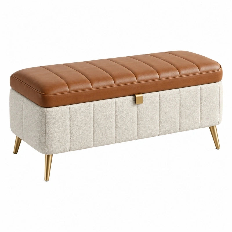 Sitzbank 100 x 40 x 45 cm mit Stauraum in Braun/Beige aus Kunstleder und Stoff im modernen Stil