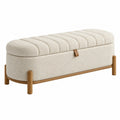 Sitzbank 120 x 45 x 48 cm aus Bouclé Creme mit Holzgestell und Stauraum