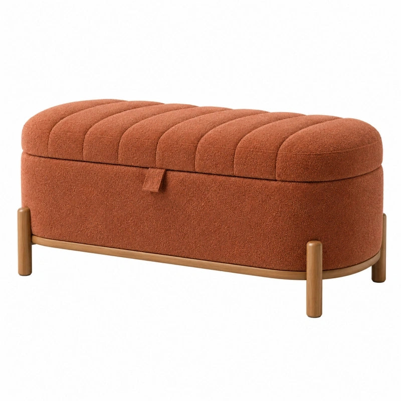 Stauraum Sitzbank 120 x 45 x 50 cm aus Bouclé in Rostbraun mit Holzgestell