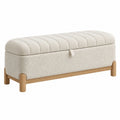 Sitzbank mit Stauraum 110 cm Bouclé Creme-Holz Natur gepolstert