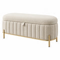 Aufbewahrungsbank 120 x 45 x 48 cm Bouclé Creme mit Metallgestell Gold