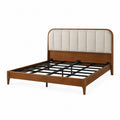 Bettgestell 160 x 200 cm Walnussholz Beige mit gepolstertem Kopfteil und Metall-Lattenrahmen