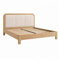 Bettgestell 160 x 200 cm aus Holz in Naturbeige mit gepolstertem Kopfteil und Lattenrost
