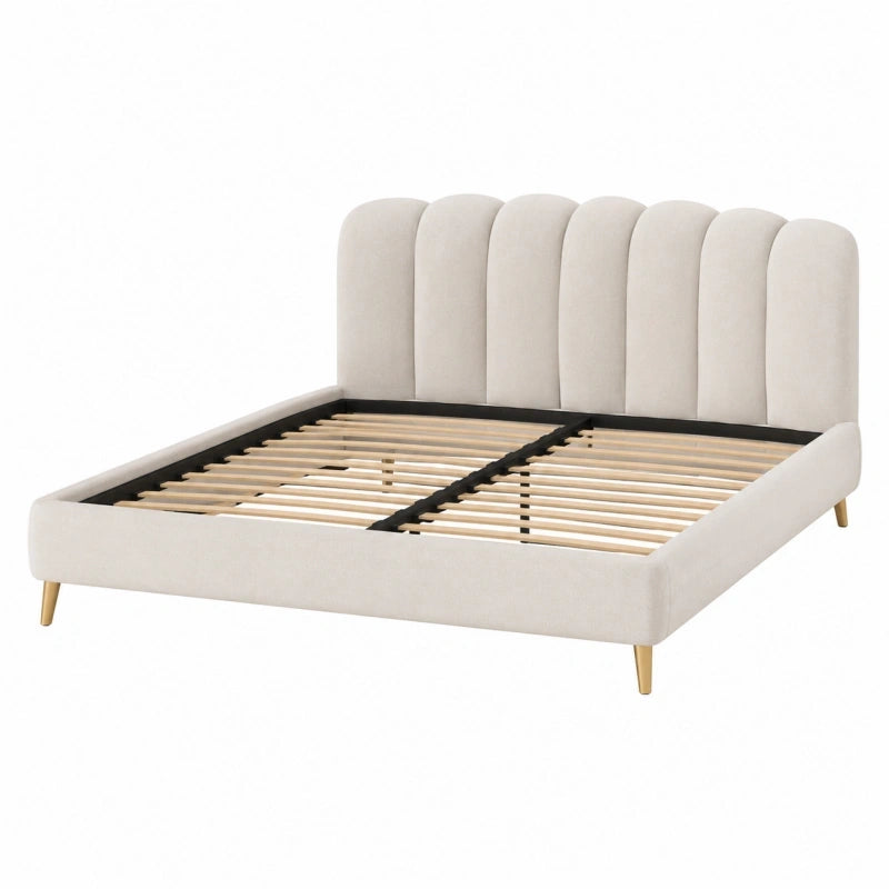 Polsterbett 180 x 200 cm Creme Stoff mit Lattenrost Modernes Doppelbett
