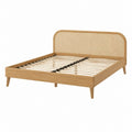 Bettgestell 160 x 200 cm aus Holz in Natur mit Rattan Kopfteil
