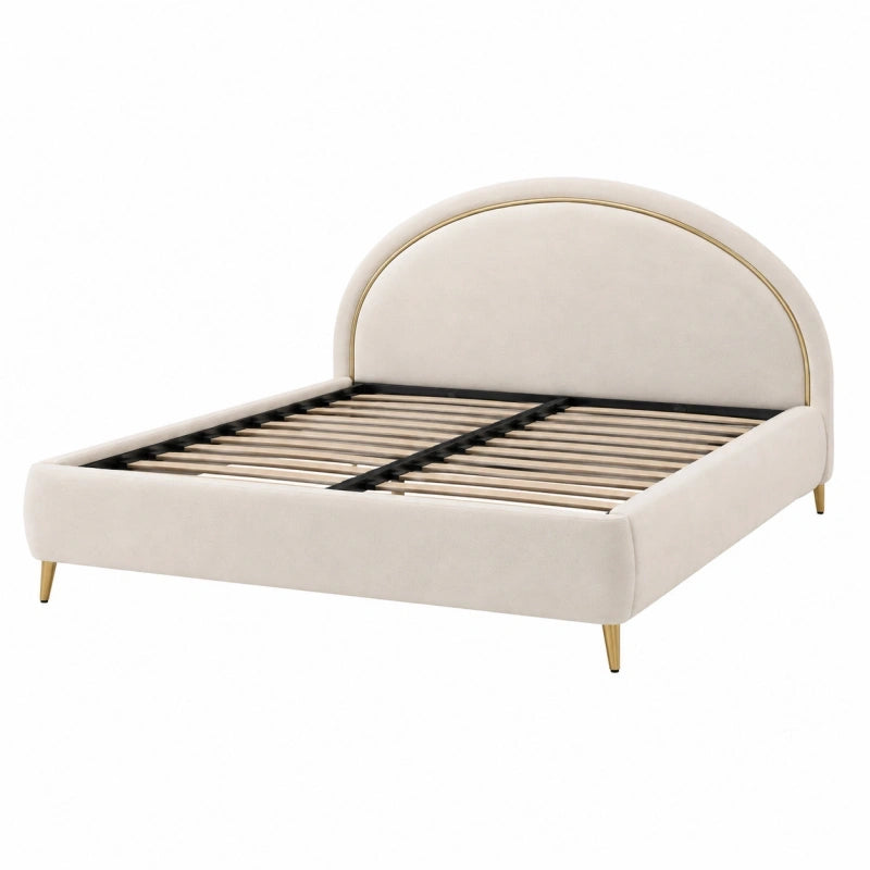 Polsterbett 160 x 200 cm Samt Creme mit Lattenrost Modern