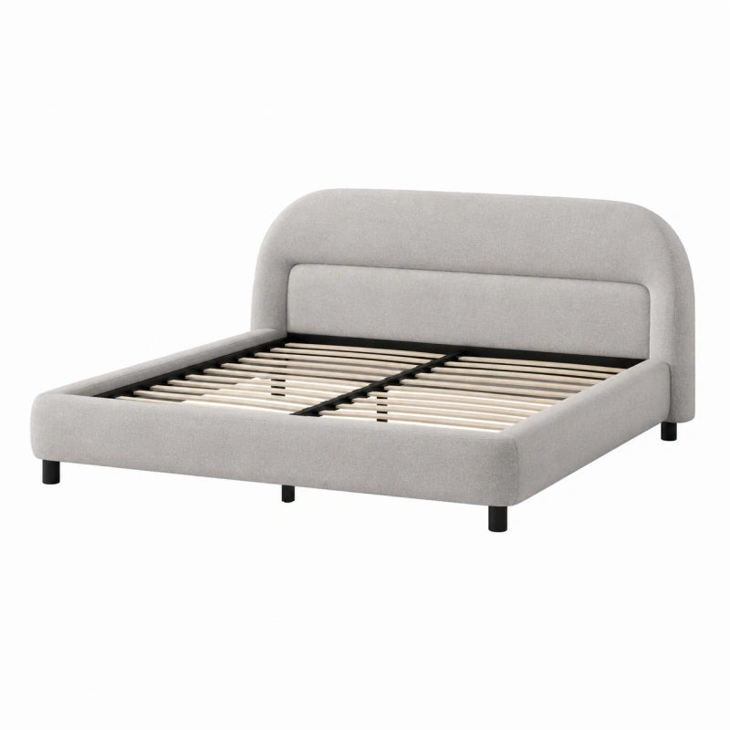 Polsterbett 160 x 200 cm Hellgrau Stoff mit Lattenrost Modernes Doppelbett