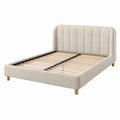 Polsterbettgestell 160 x 200 cm Beige mit Holzlattenrost und gepolstertem Kopfteil