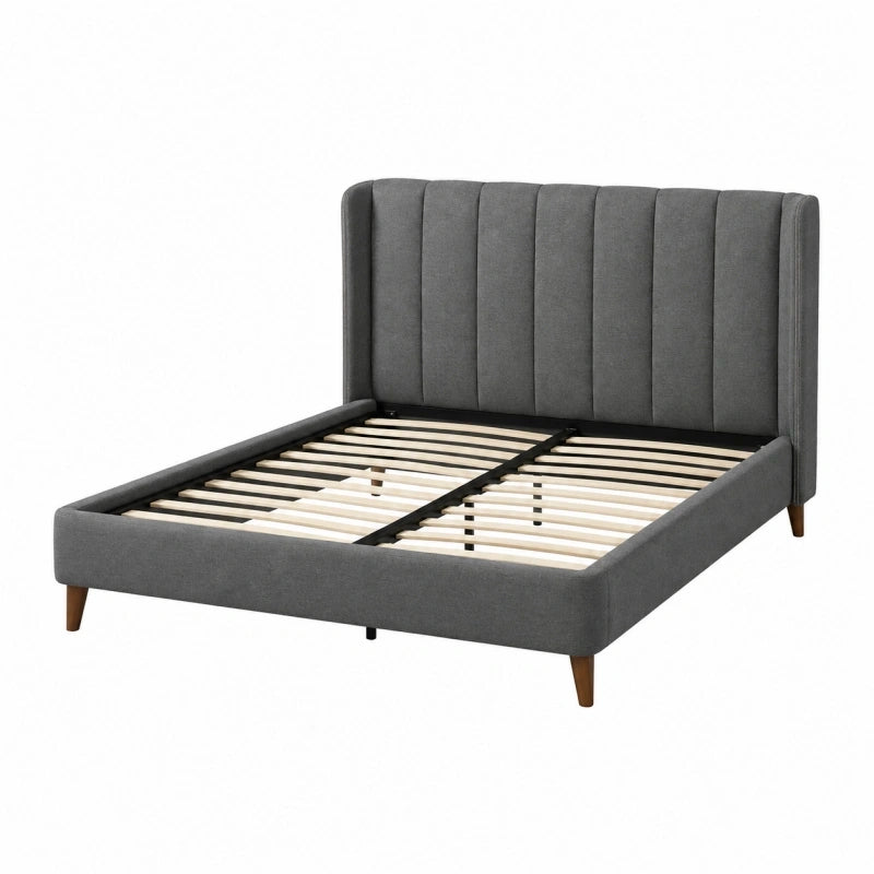 Polsterbett 160 x 200 cm aus Stoff in Anthrazit mit Lattenrost und gepolstertem Kopfteil