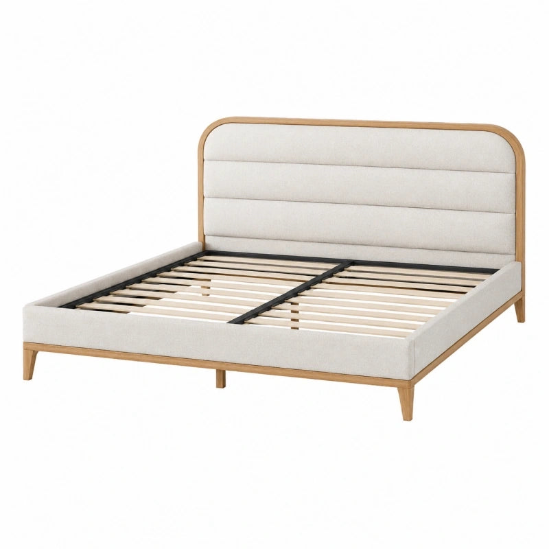 Polsterbett 160 x 200 cm Beige mit Holzrahmen und Lattenrost