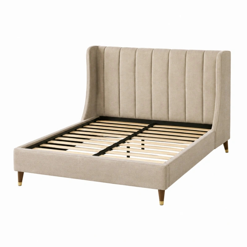 Polsterbett 160 x 200 cm Beige Stoff mit Lattenrost modernes Doppelbett