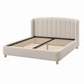 Polsterbett 160 x 200 cm Beige Stoffbezug mit Lattenrost und gepolstertem Kopfteil