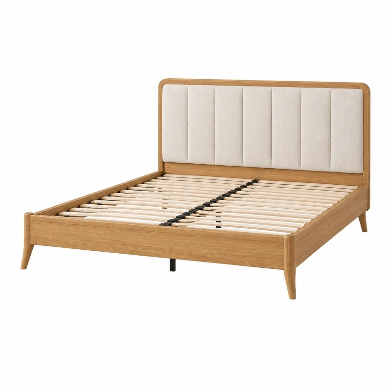 Polsterbett 160 x 200 cm Holz Naturbeige mit Lattenrost skandinavisch