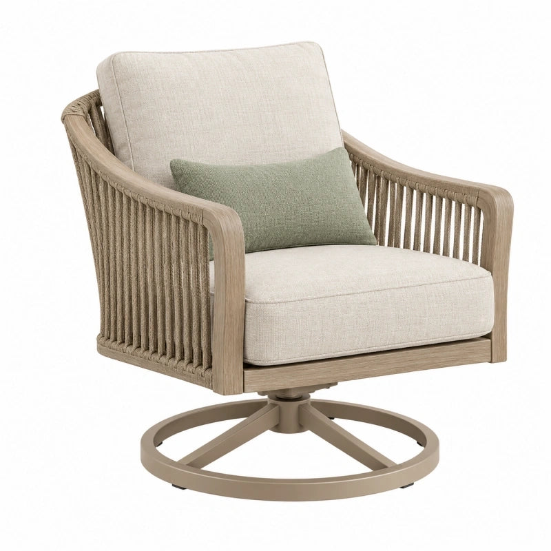 Drehbarer Gartenstuhl 82 x 83 x 86 cm Beige Holz Seilgeflecht mit Polsterung