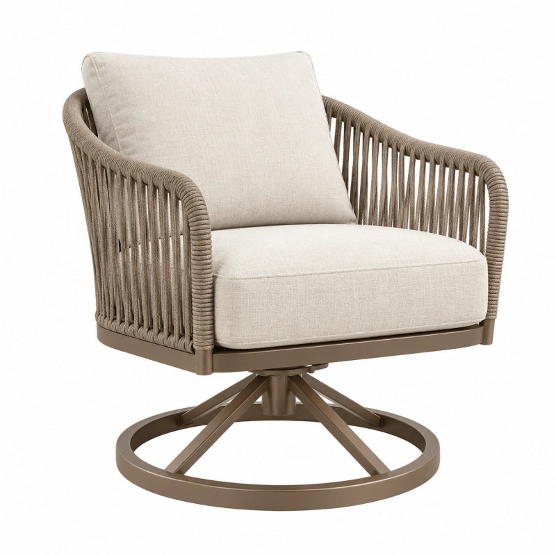 Drehbarer Loungesessel 80 x 85 x 85 cm mit Seilgeflecht Beige für Terrasse und Garten