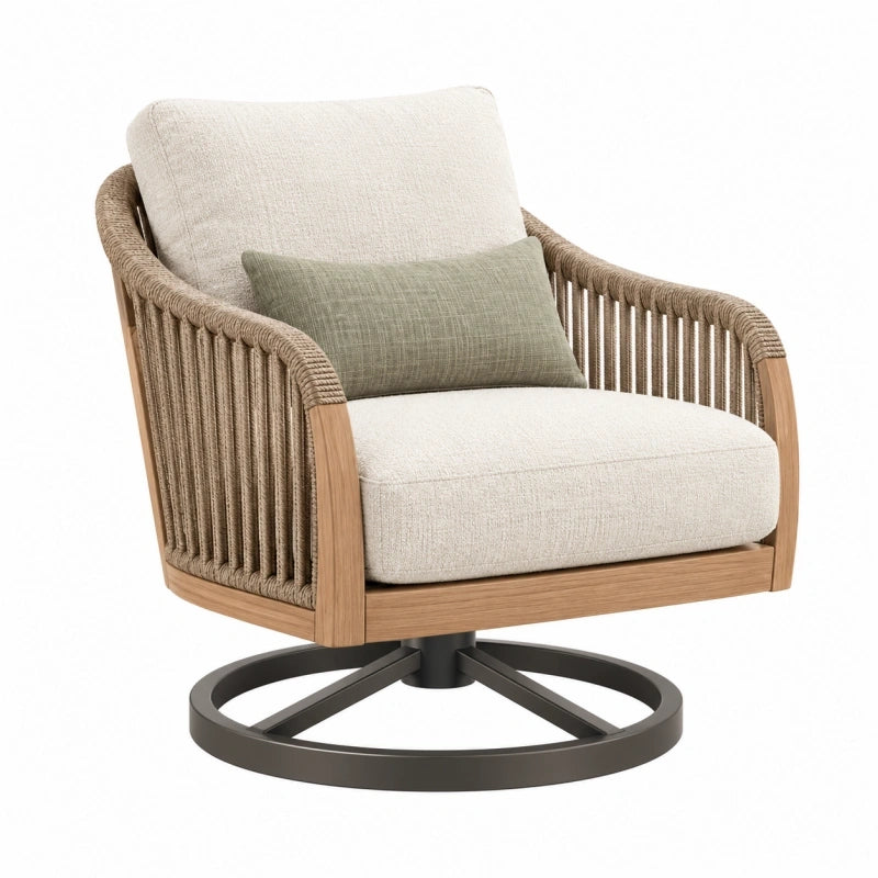 Drehsessel 82 x 78 x 85 cm aus Holz und Textil in Beige - drehbar im natürlichen Stil